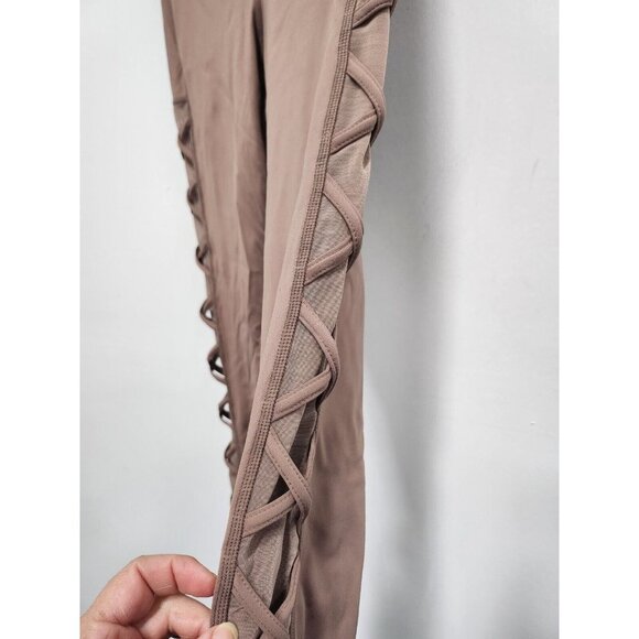 Yelete Active Womens Leggings Small Mauve Mesh Criss Cross Insert Full Length - Picture 5 of 9